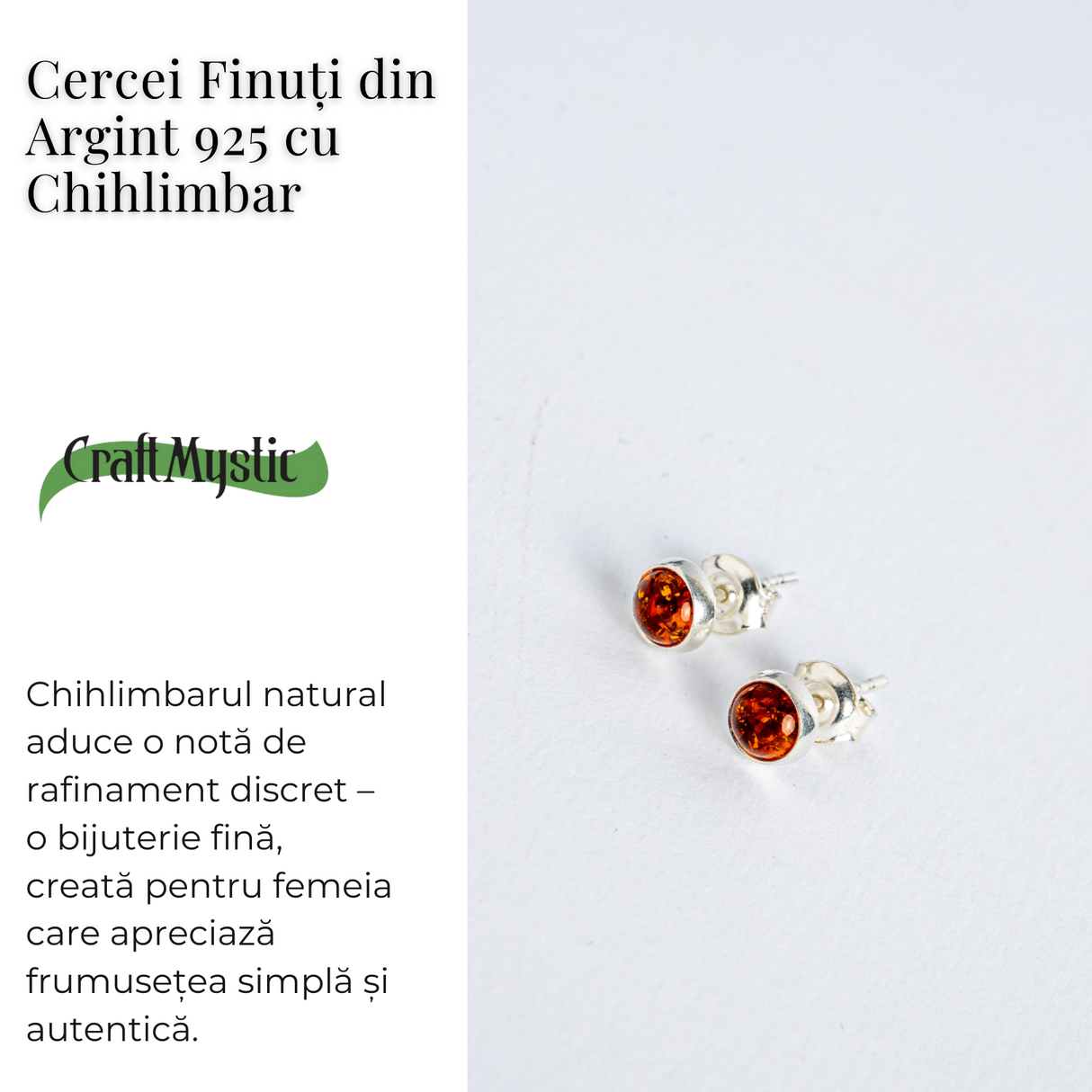 Rafinament discret - Cercei Finuti din Argint 925 cu Chihlimbar