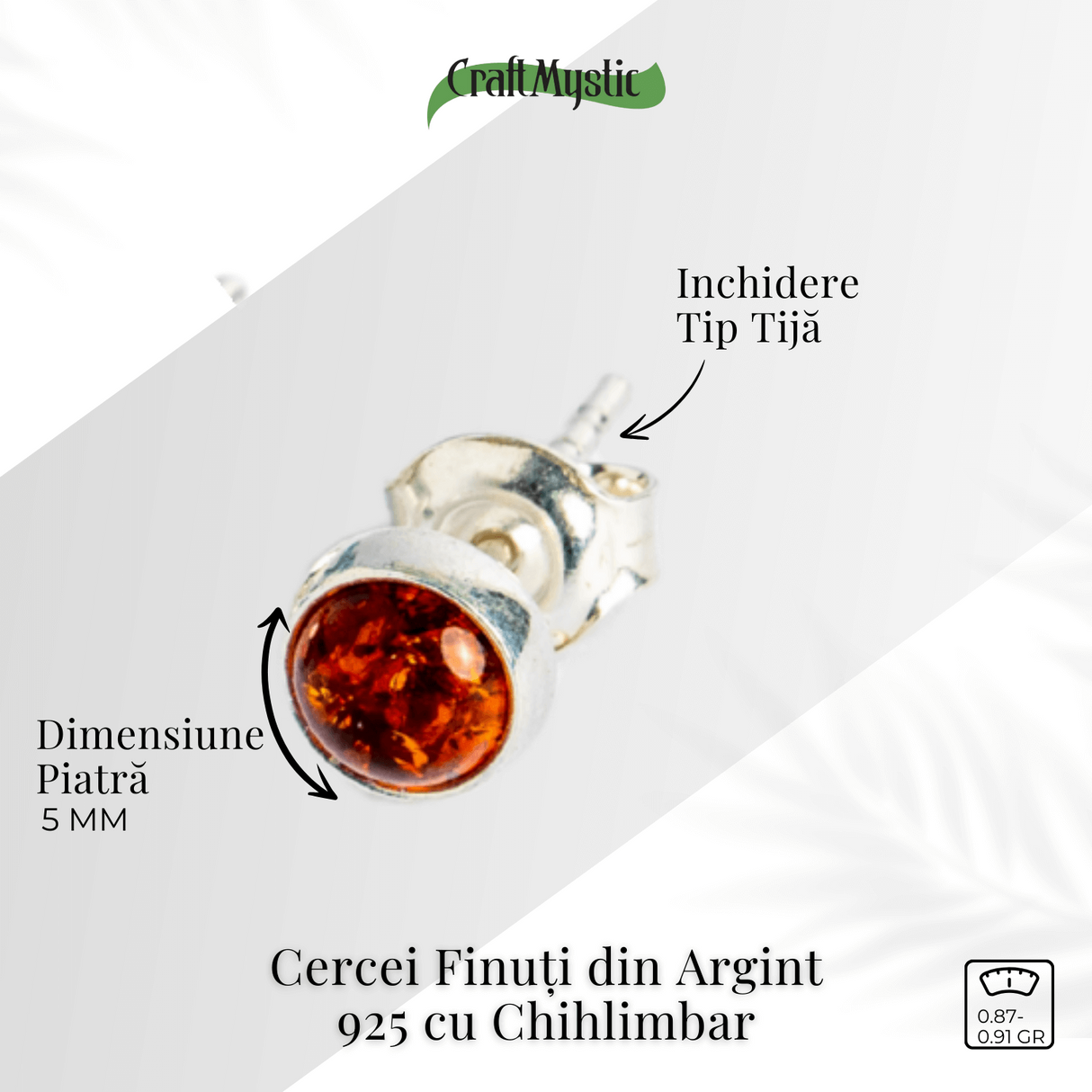 Rafinament discret - Cercei Finuti din Argint 925 cu Chihlimbar