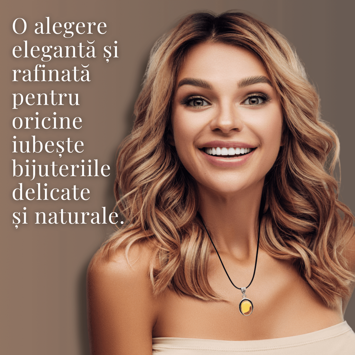 Colier Reglabil cu Pandantiv Oval din Metal Argintiu și Citrin Natural Qadri