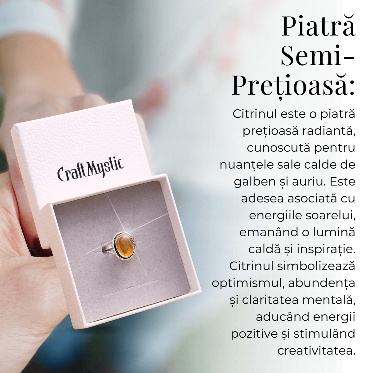 Inel Ajustabil Argintiu cu Citrin Natural Qadri
