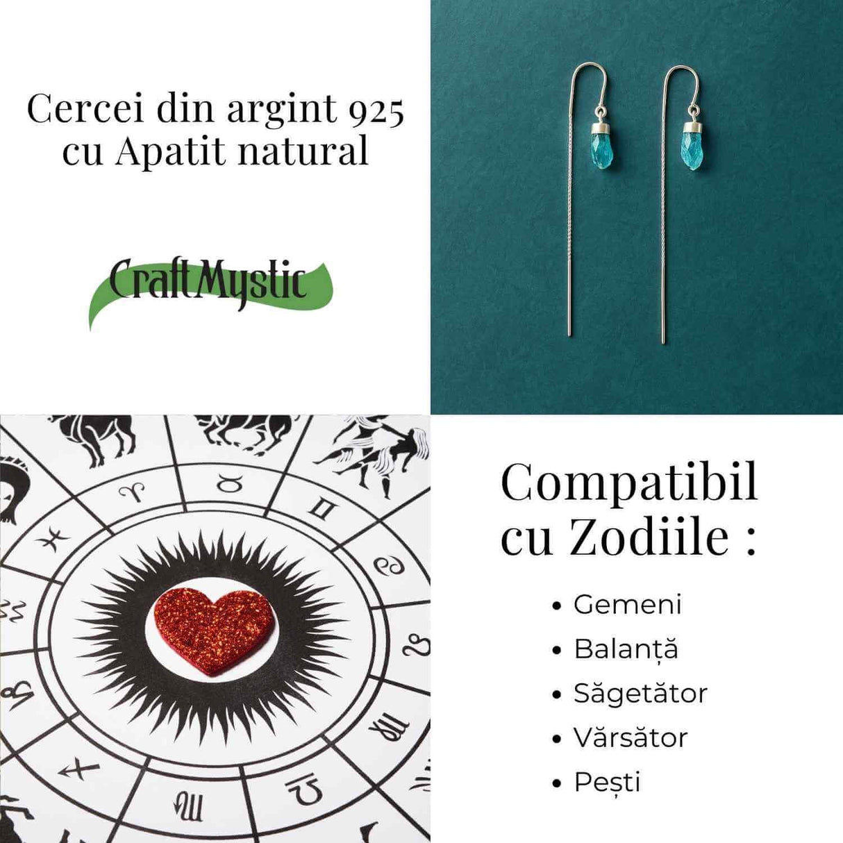 Claritate si Energie Pozitiva - Cercei Lungi din Argint 925 cu Lant si Apatit Albastru