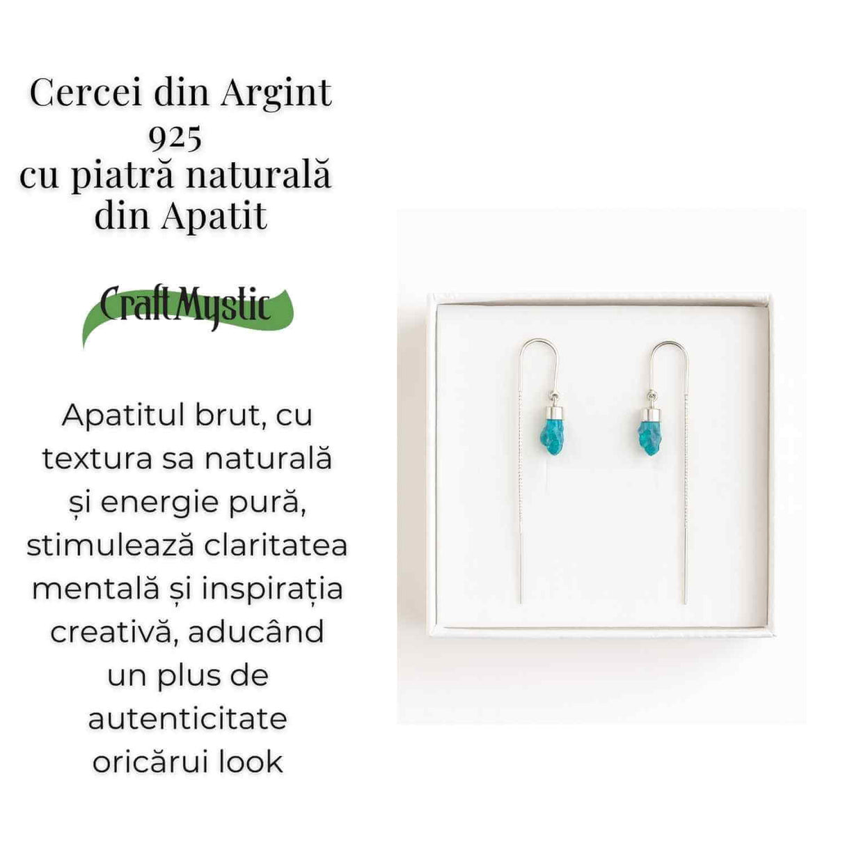 Claritate si Energie Pozitiva - Cercei Lungi din Argint 925 cu Lant si Apatit Albastru