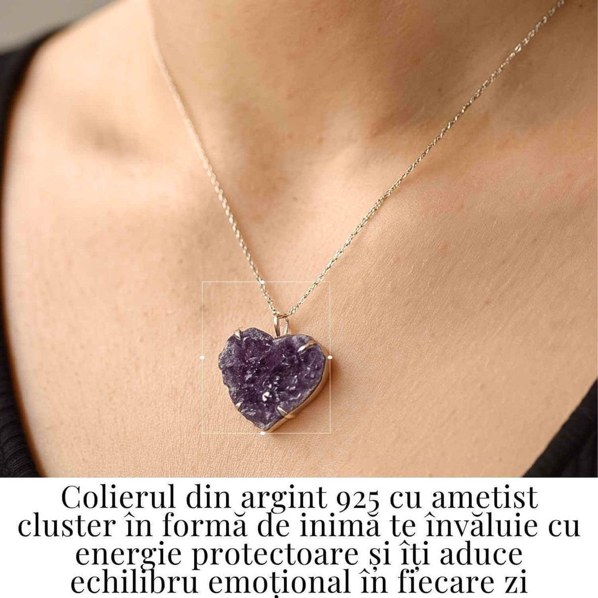 Liniste si Claritate Interioara - Colier Inima cu Ametist Cluster din argint 925