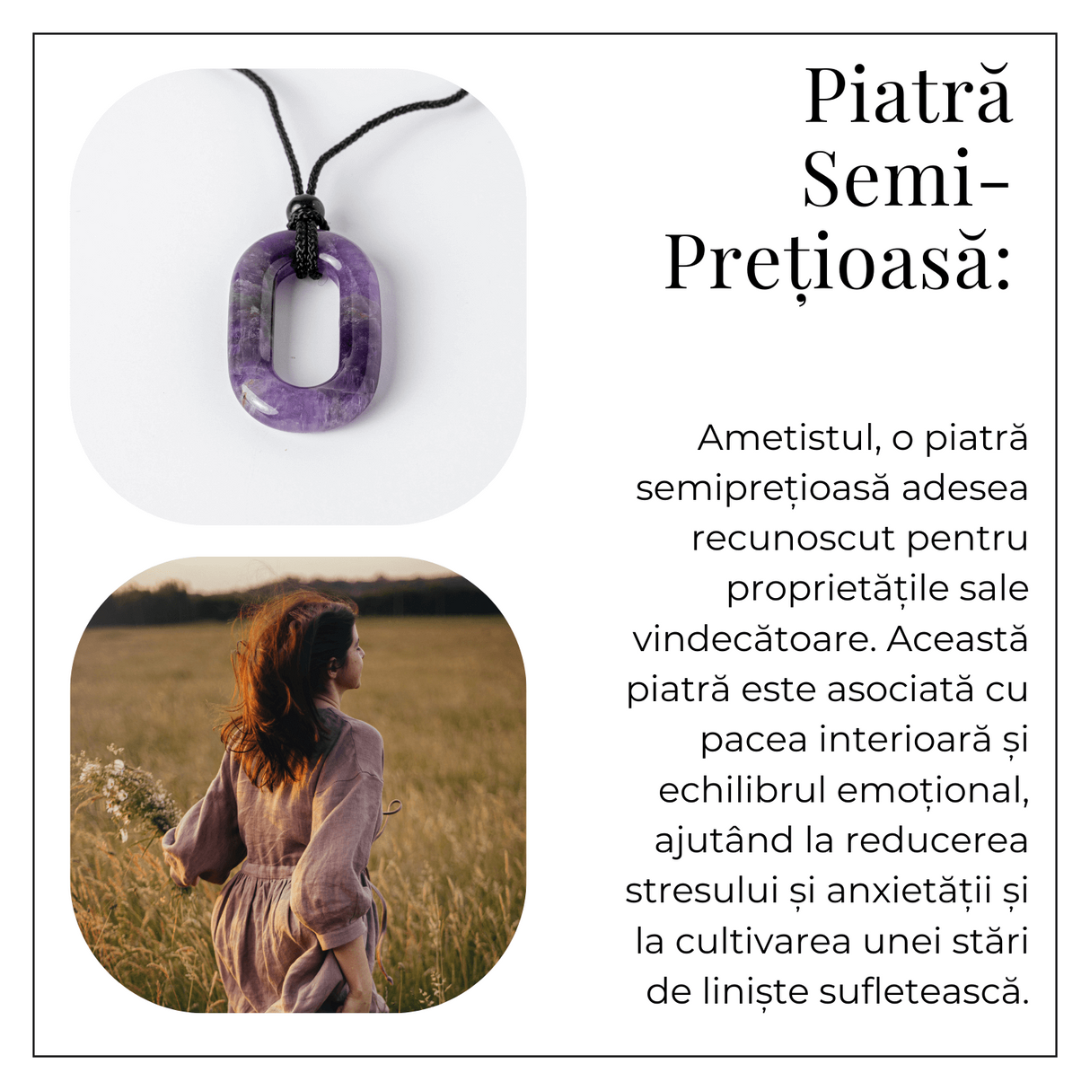 Colier cu Pandantiv Oval din Ametist Natural - Piatra Protectiei si Claritatii Spirituale