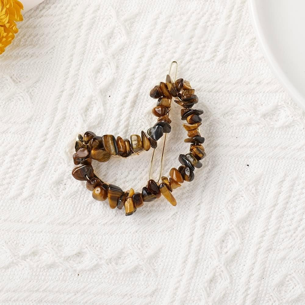 Clame pentru par in forma de semiluna cu piatra naturala semipretioasa Cuart galben pentru un look chic si vibratii pozitive
