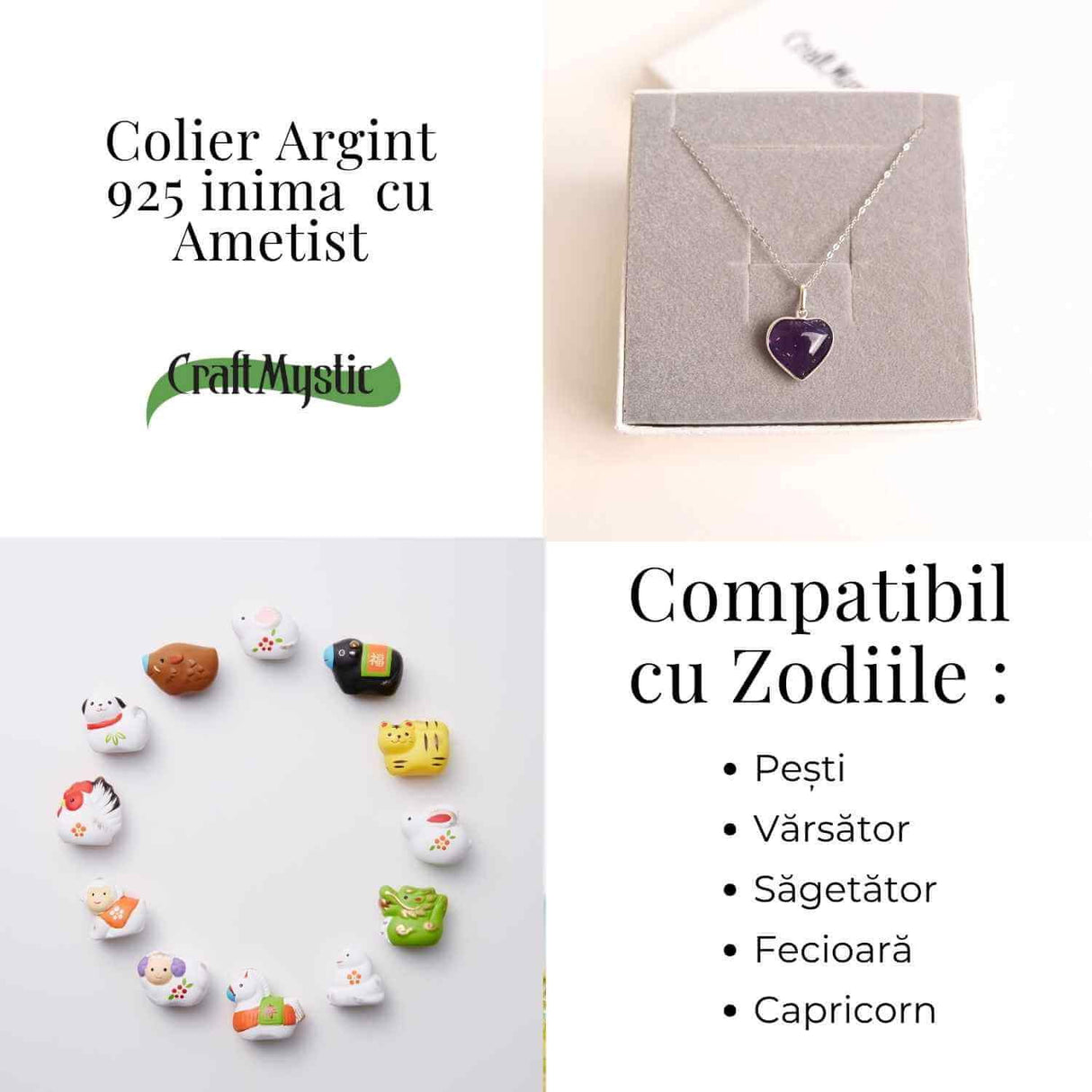 Liniste si Intuitie Profunda - Colier Inima cu Ametist si Argint 925