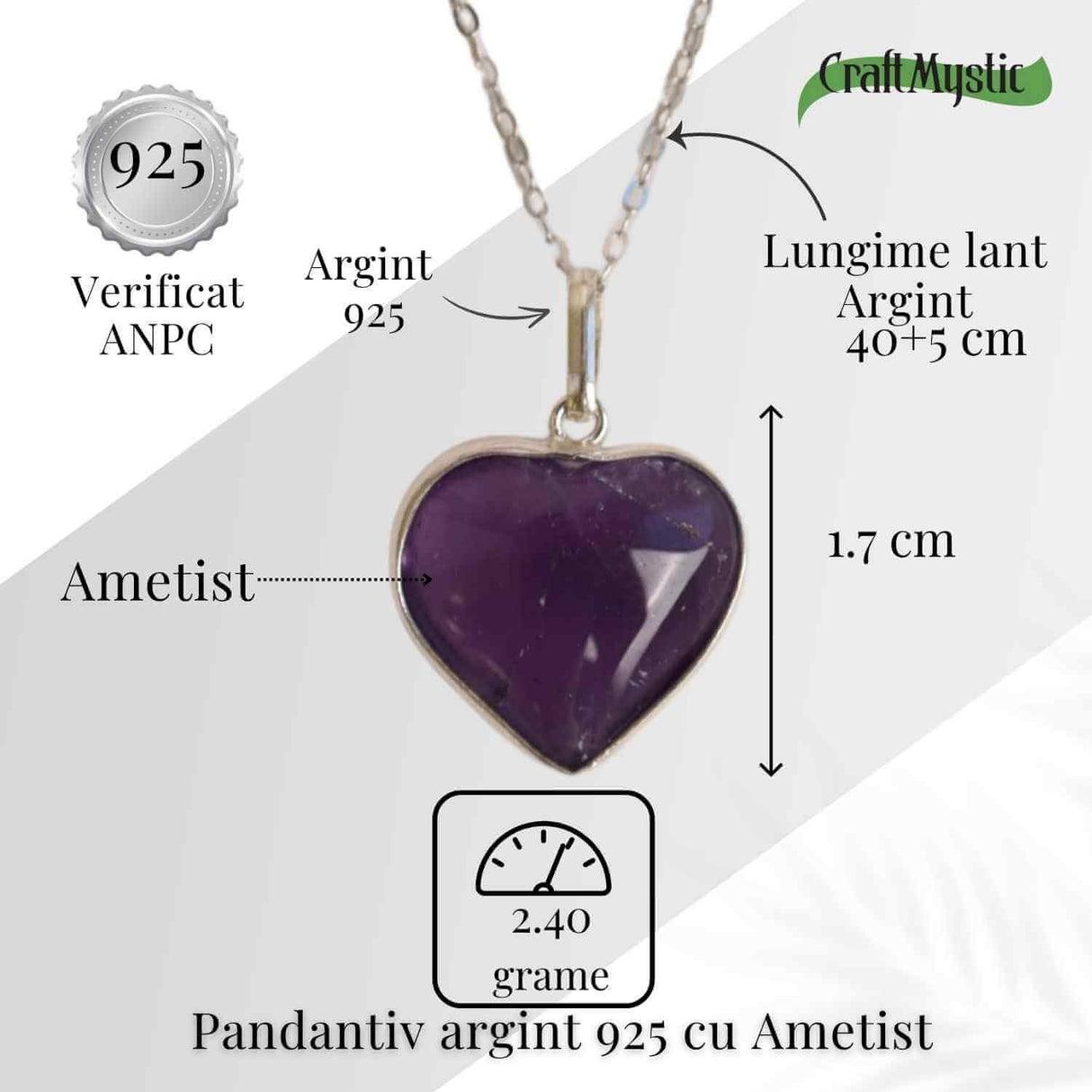Liniste si Intuitie Profunda - Colier Inima cu Ametist si Argint 925