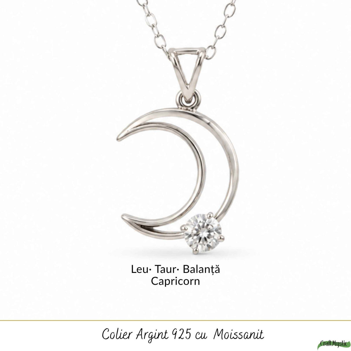 Colier Semiluna cu diamant Moissanit din Argint 925 – Feminitate si Stralucire Mistica