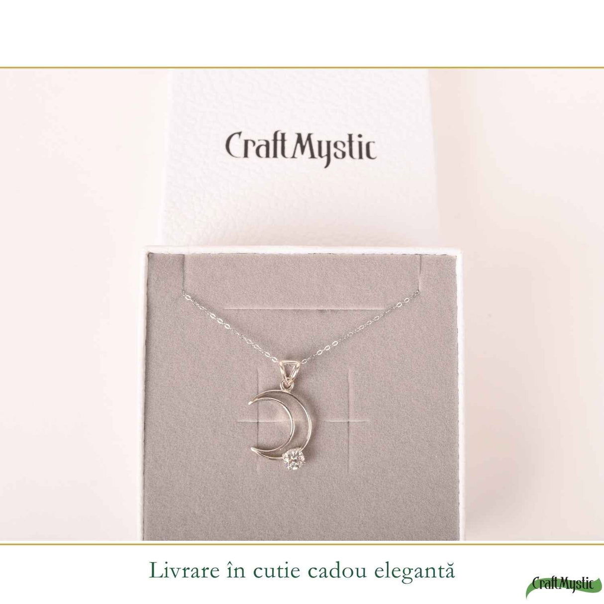 Colier Semiluna cu diamant Moissanit din Argint 925 – Feminitate si Stralucire Mistica