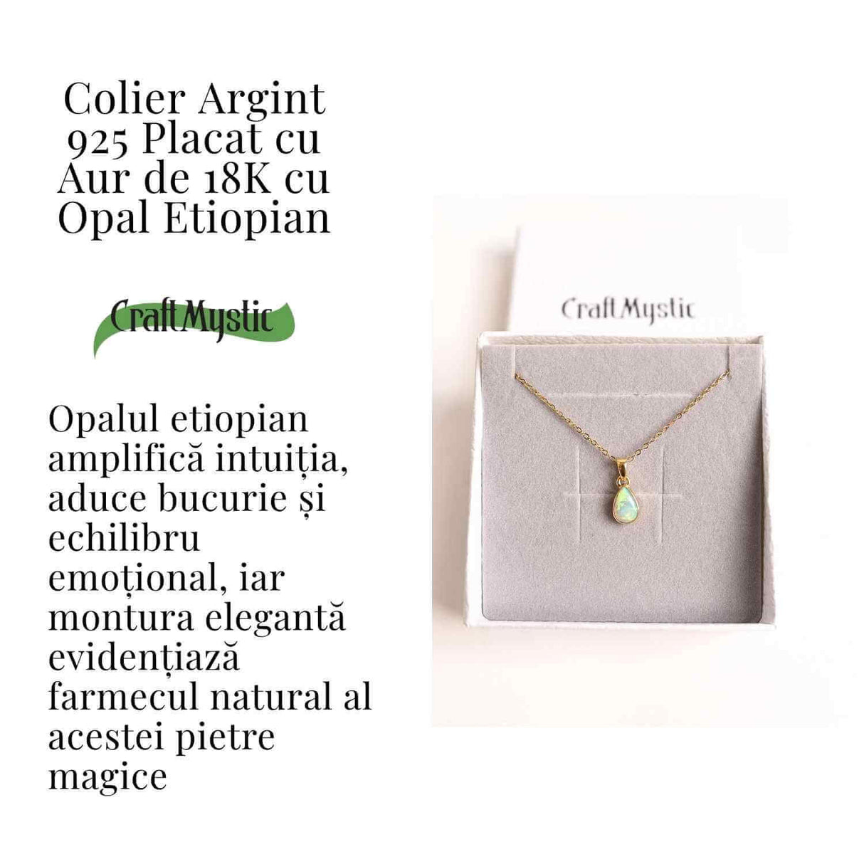 Colier Argint 925 Aur 18K cu Opal Etiopian Lacrima 1.09-1.37 gr- Intuitie si Claritate