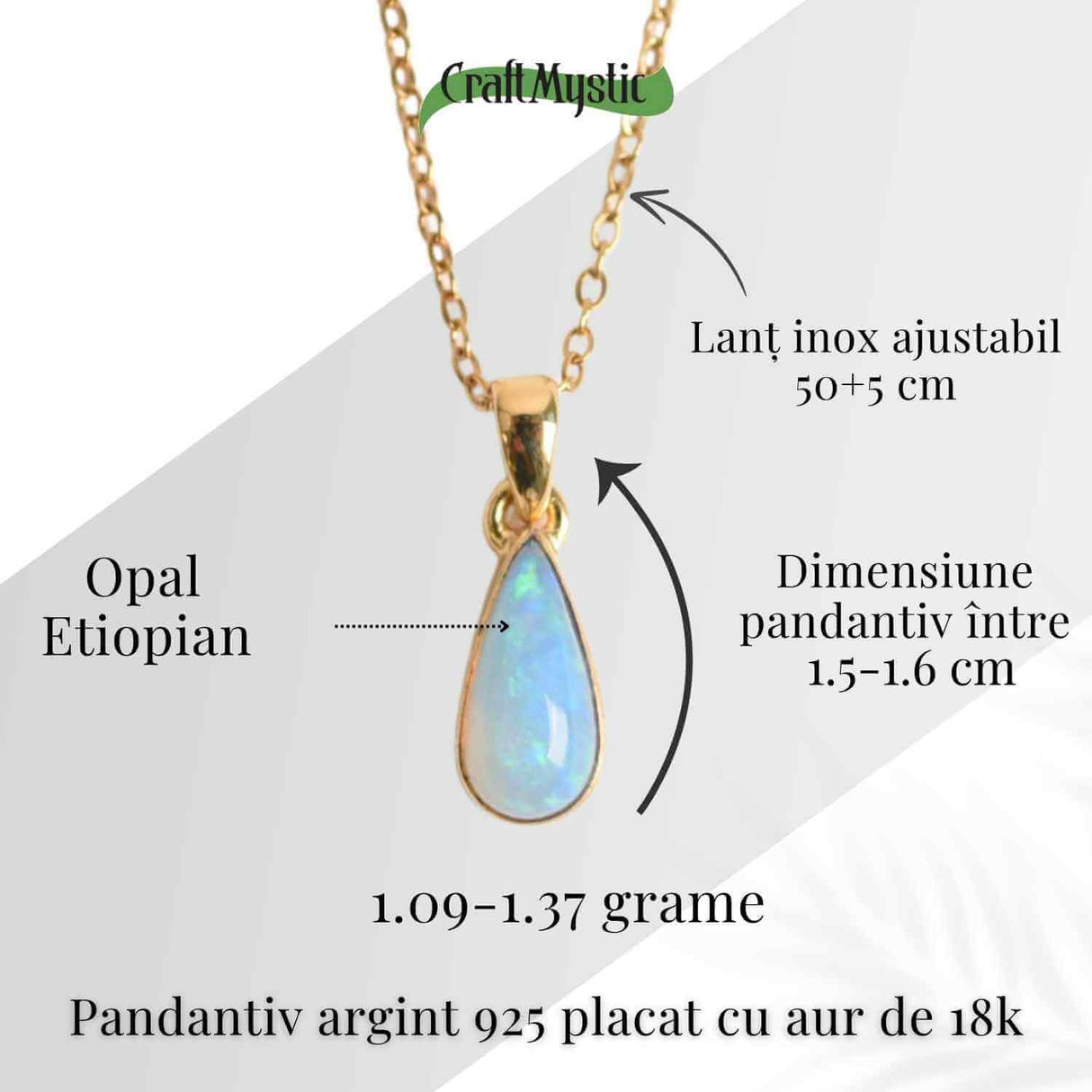 Colier Argint 925 Aur 18K cu Opal Etiopian Lacrima 1.09-1.37 gr- Intuitie si Claritate