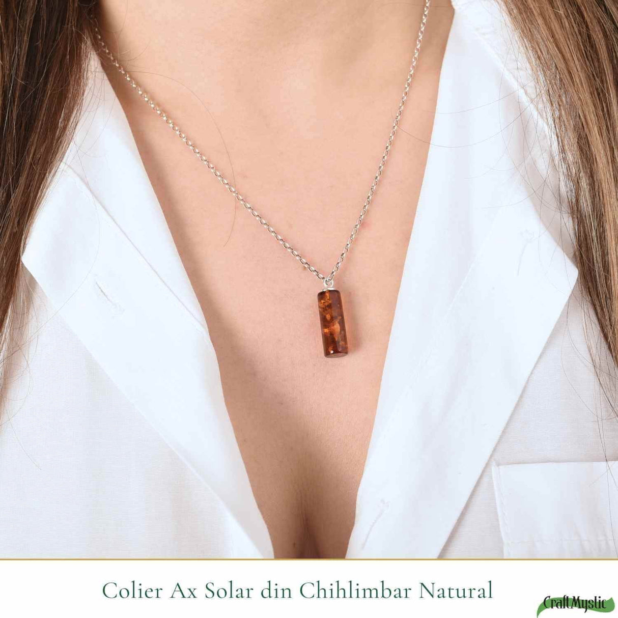 Colier argint 925 cilindru cu chihlimbar natural - Energie solara si claritate