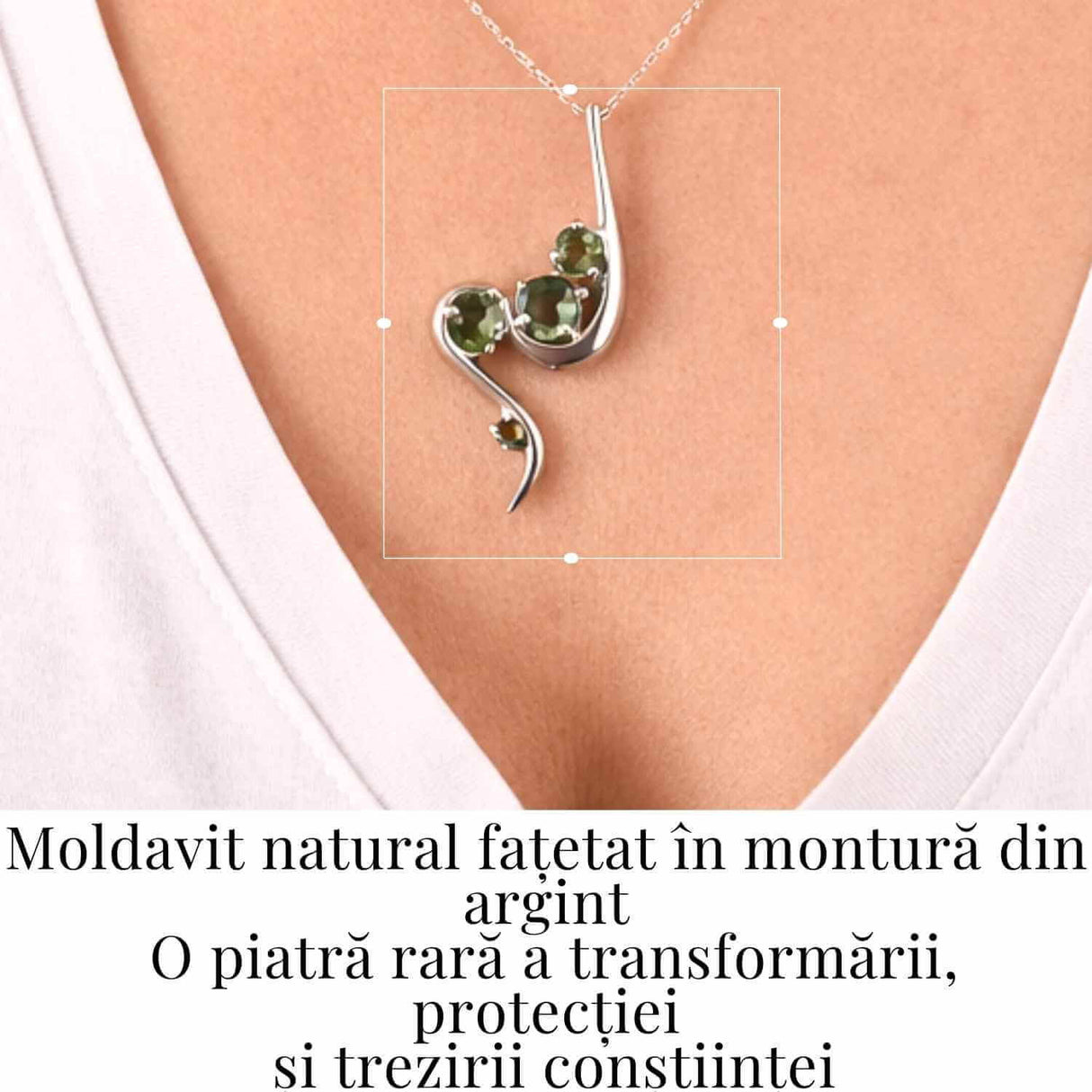 Colier Argint 925 rodiat cu Moldavit natural fatetat 3.4 g - trezirea constiintei si transformare interioara