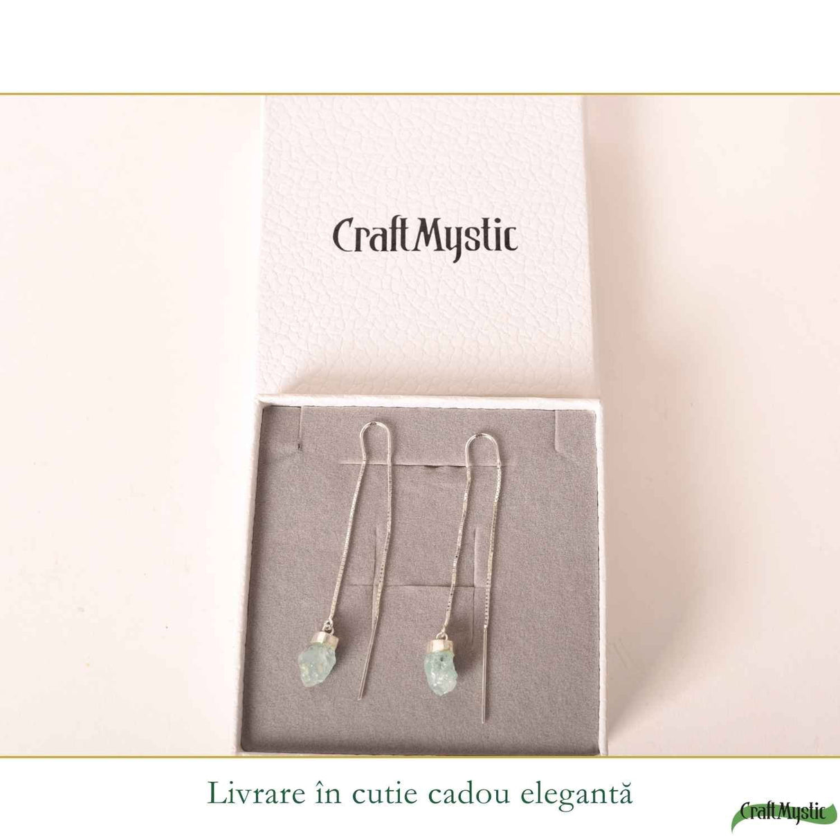 Cercei Argint 925 cu Acvamarin Brut si Lant – Calm Interior si Eleganta Naturala