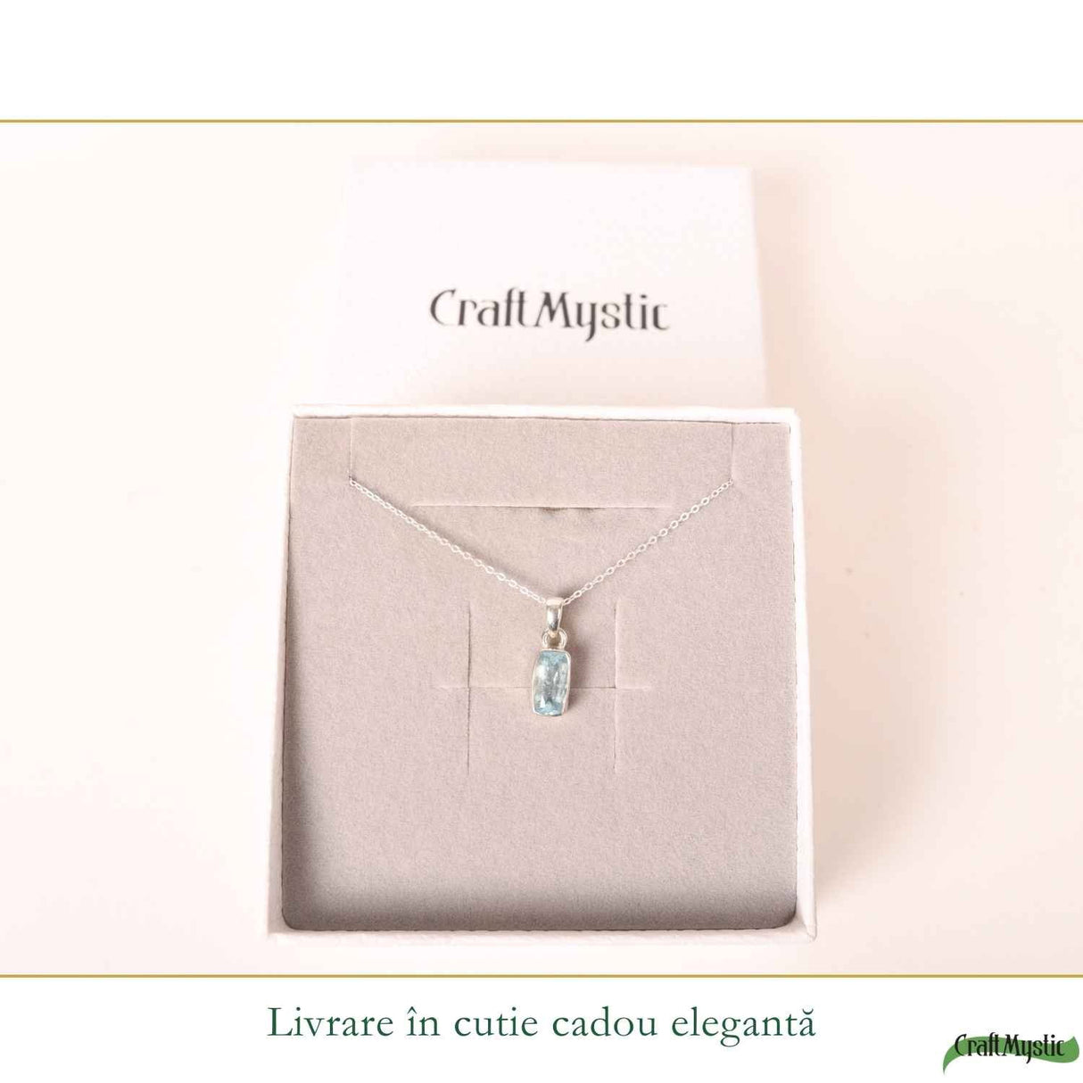 Colier Argint 925 cu Acvamarin Dreptunghi Fatetat – Claritate si Calm Interior