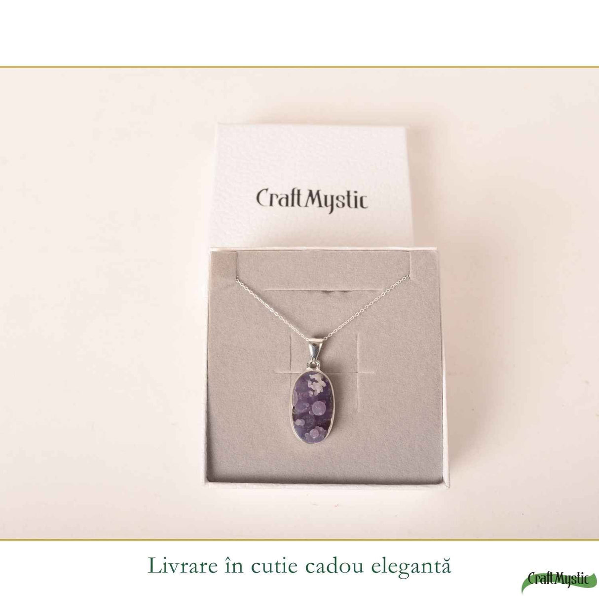 Colier Argint 925 cu Agat Strugure Natural Oval – Calm, Intuiție si Echilibru