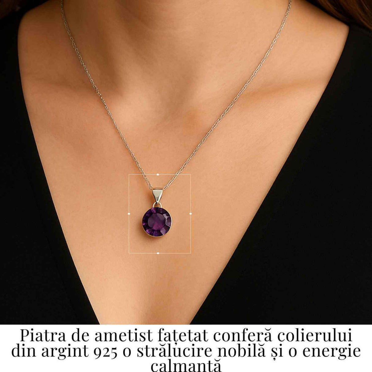 Colier Argint 925 cu Ametist Fatetat Rotund - Claritate Mentala si Protectie Spirituala