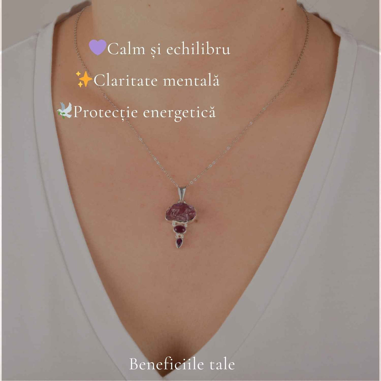 Colier Argint 925 cu Triplu Ametist – Liniste, Protectie si Claritate