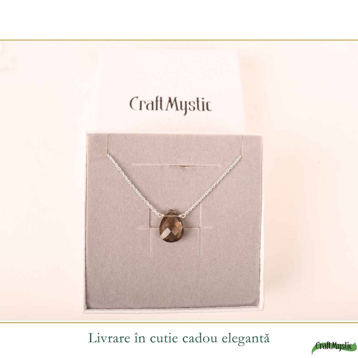 Colier argint 925 cu cuart fumuriu lacrima – protectie ai echilibru emotional