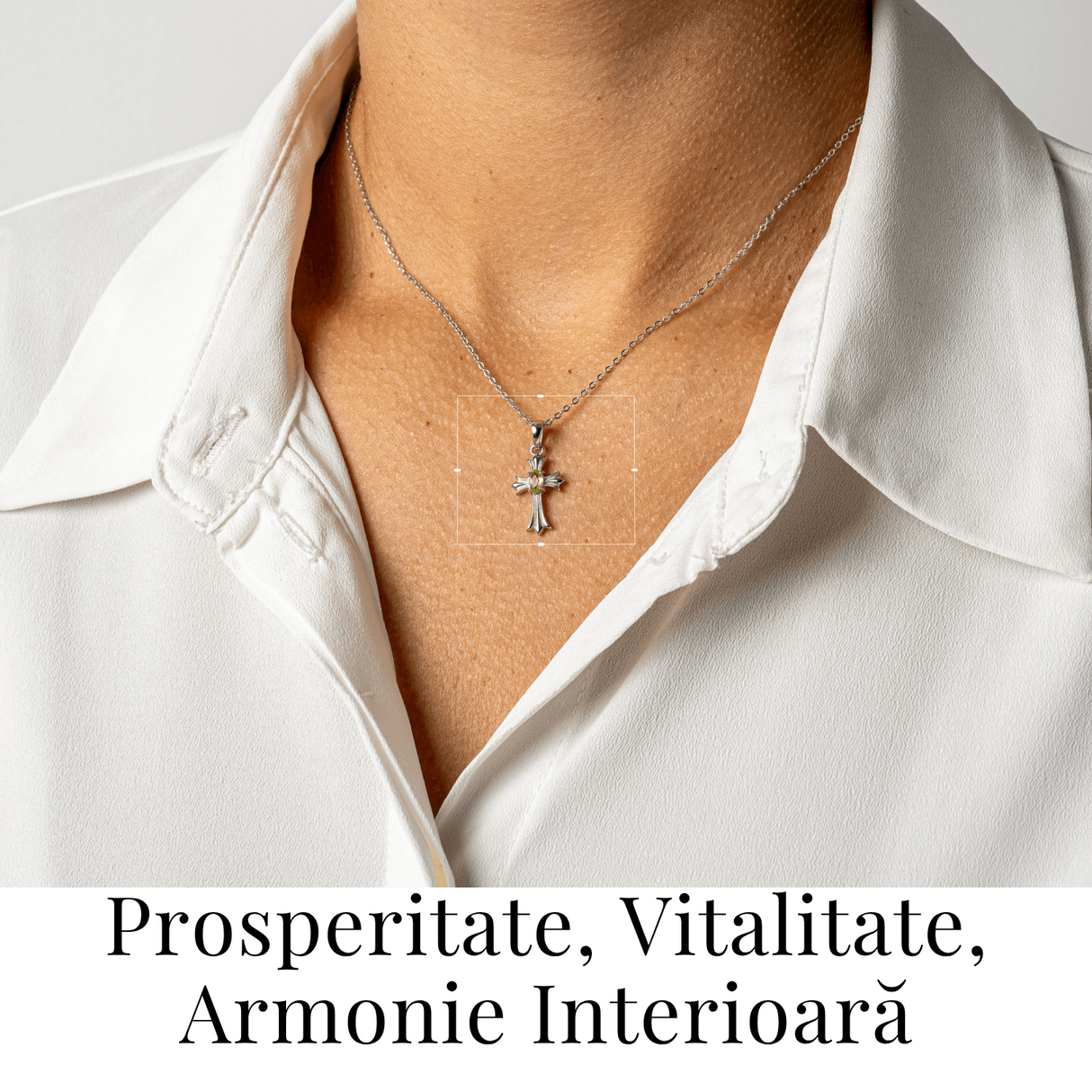 Colier Argint 925 cu Peridot Natural in Forma de Cruce - Armonie Interioara si Protectie Divina