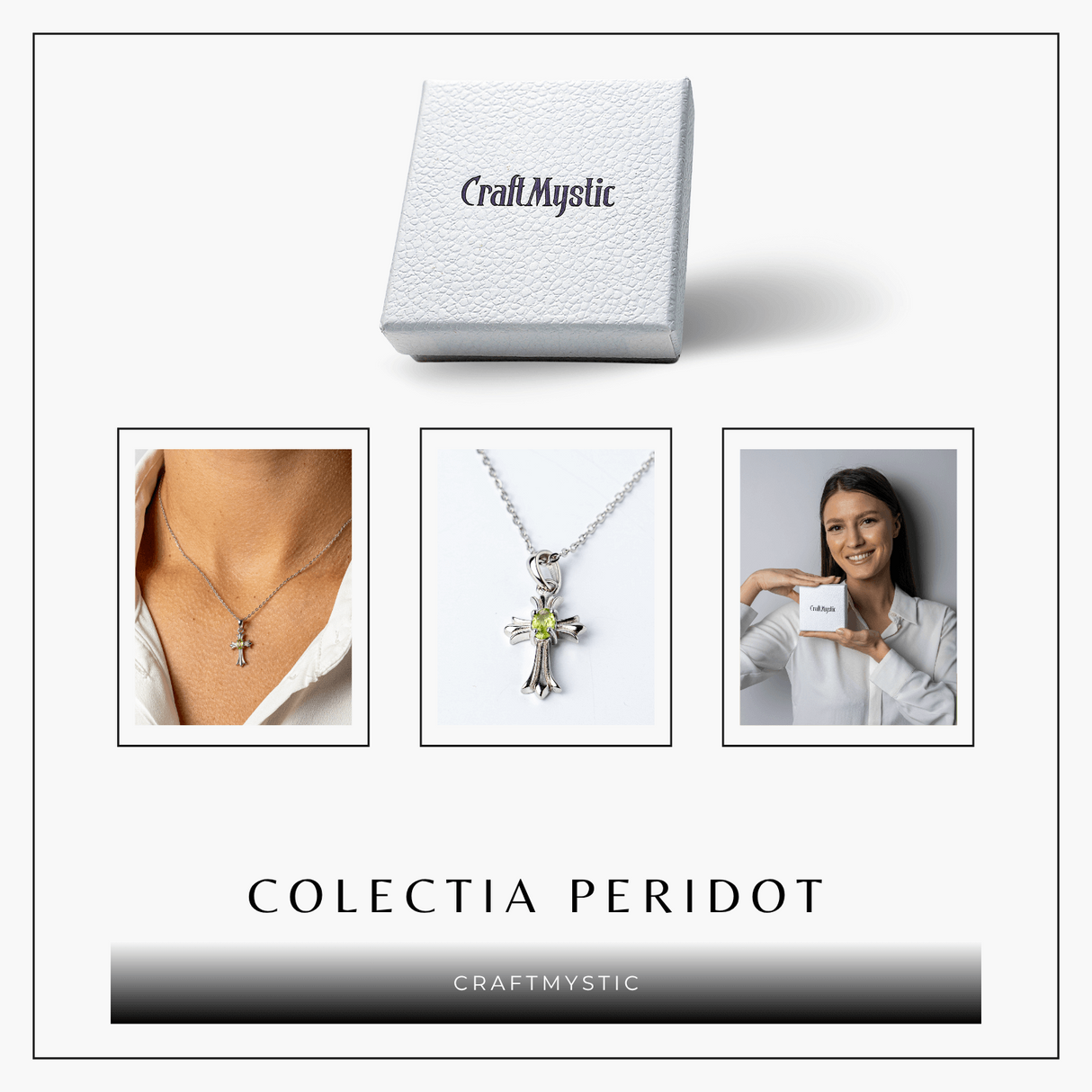 Colier Argint 925 cu Peridot Natural in Forma de Cruce - Armonie Interioara si Protectie Divina