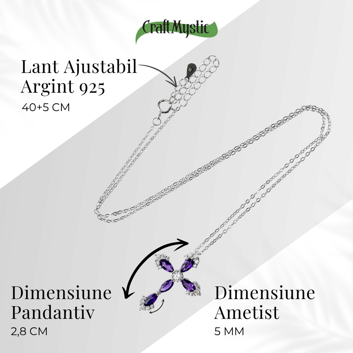 Colier Argint 925 cu Crucifix din Ametist Natural si Zirconiu - Simbol al Linistii Interioare si Protectiei Spirituale