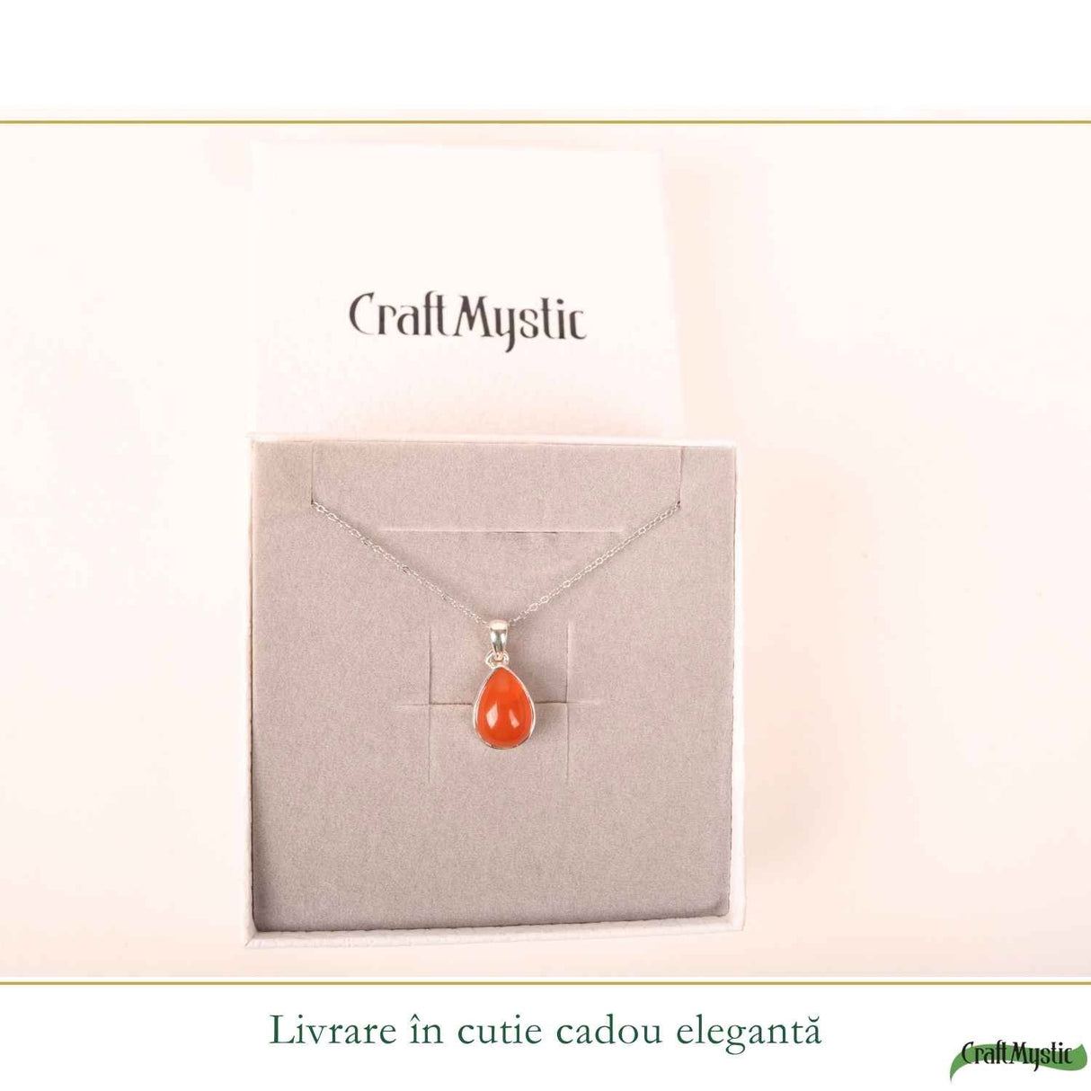 Colier argint 925 cu Carneol lacrima – energie si echilibru emotional