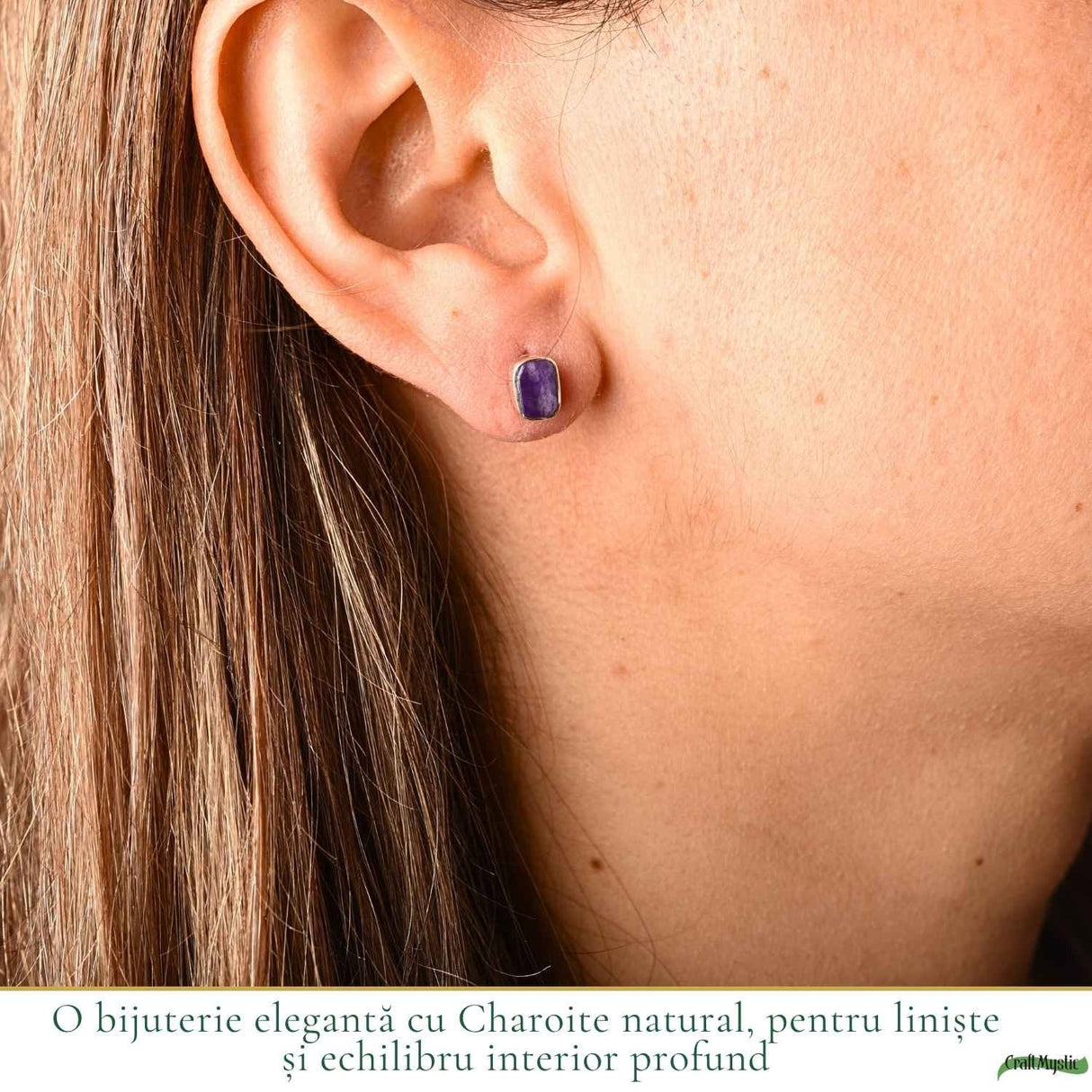 Cercei Argint 925 cu Charoite Natural Dreptunghiular – Intuitie si Eleganta
