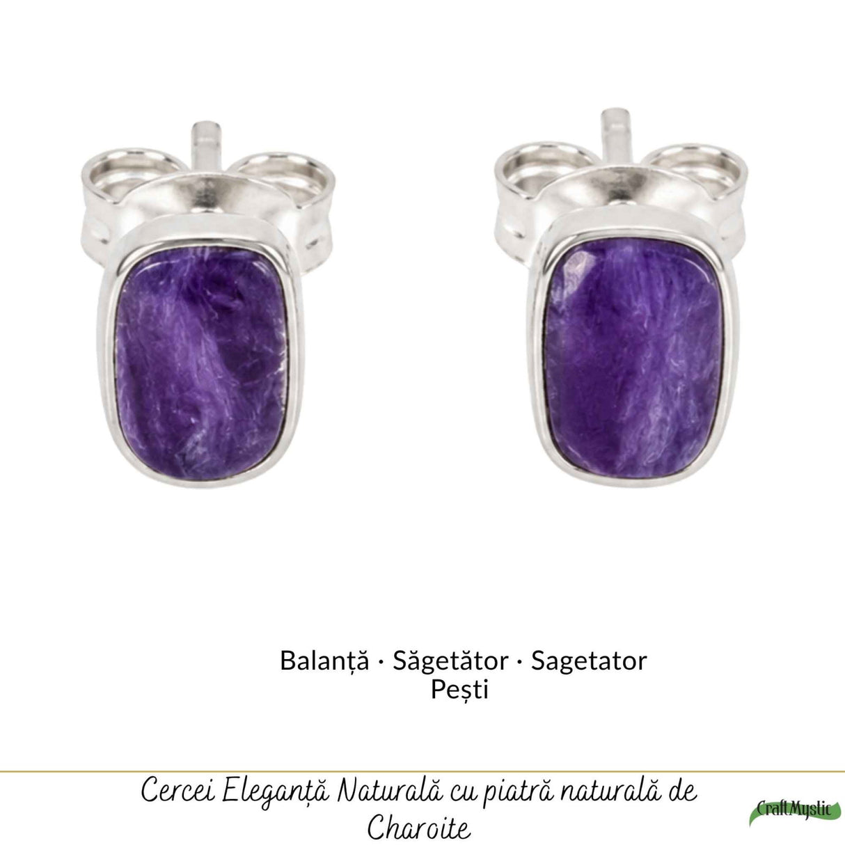 Cercei Argint 925 cu Charoite Natural Dreptunghiular – Intuitie si Eleganta