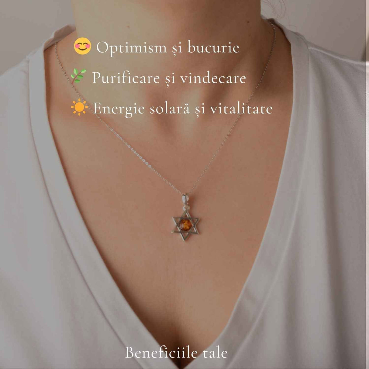 Colier Argint 925 cu Chihlimbar Steaua lui David – Protectie si Echilibru Spiritual