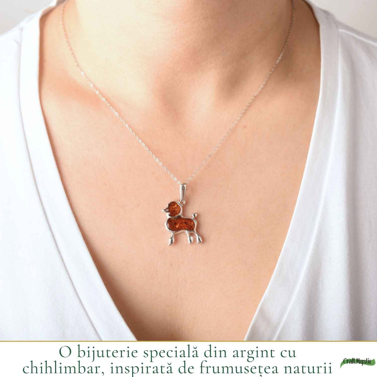 Colier Argint 925 cu Chihlimbar Pudel – Energie Calda si Bucurie