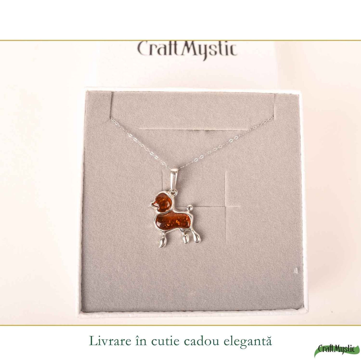 Colier Argint 925 cu Chihlimbar Pudel – Energie Calda si Bucurie
