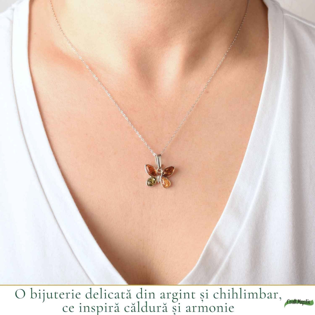 Colier Argint 925 cu Chihlimbar Fluture – Feminitate si Energie Pozitiva
