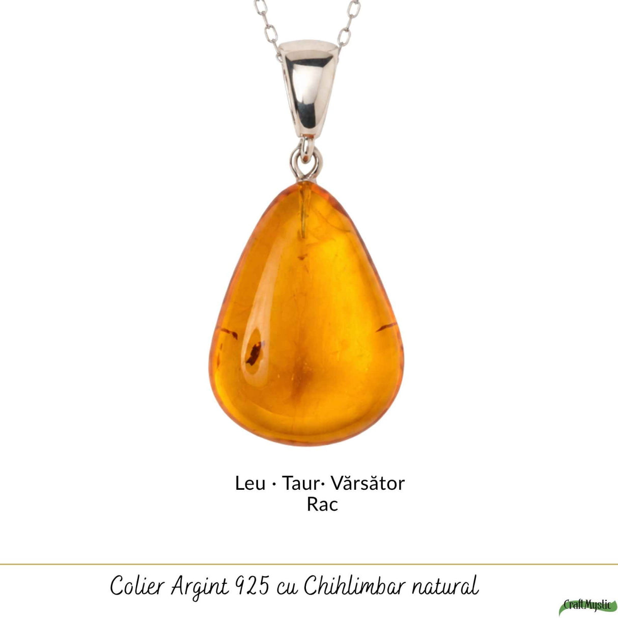 Colier Argint 925 cu Chihlimbar Natural Lacrima – Energie Pozitiva si Eleganta Calda