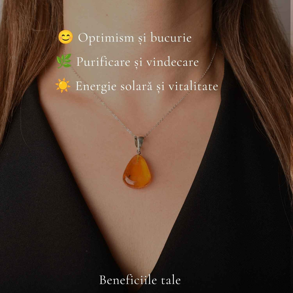 Colier cu Chihlimbar Natural in Forma de Lacrima si Lant din Argint 925 – Caldura si Energie Pozitiva