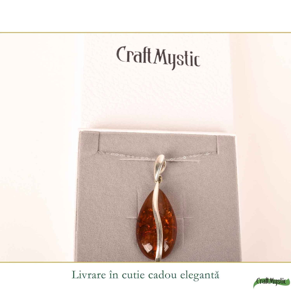 Colier Argint 925 cu Chihlimbar Lacrima – Protectie, Caldura si Eleganta Naturala
