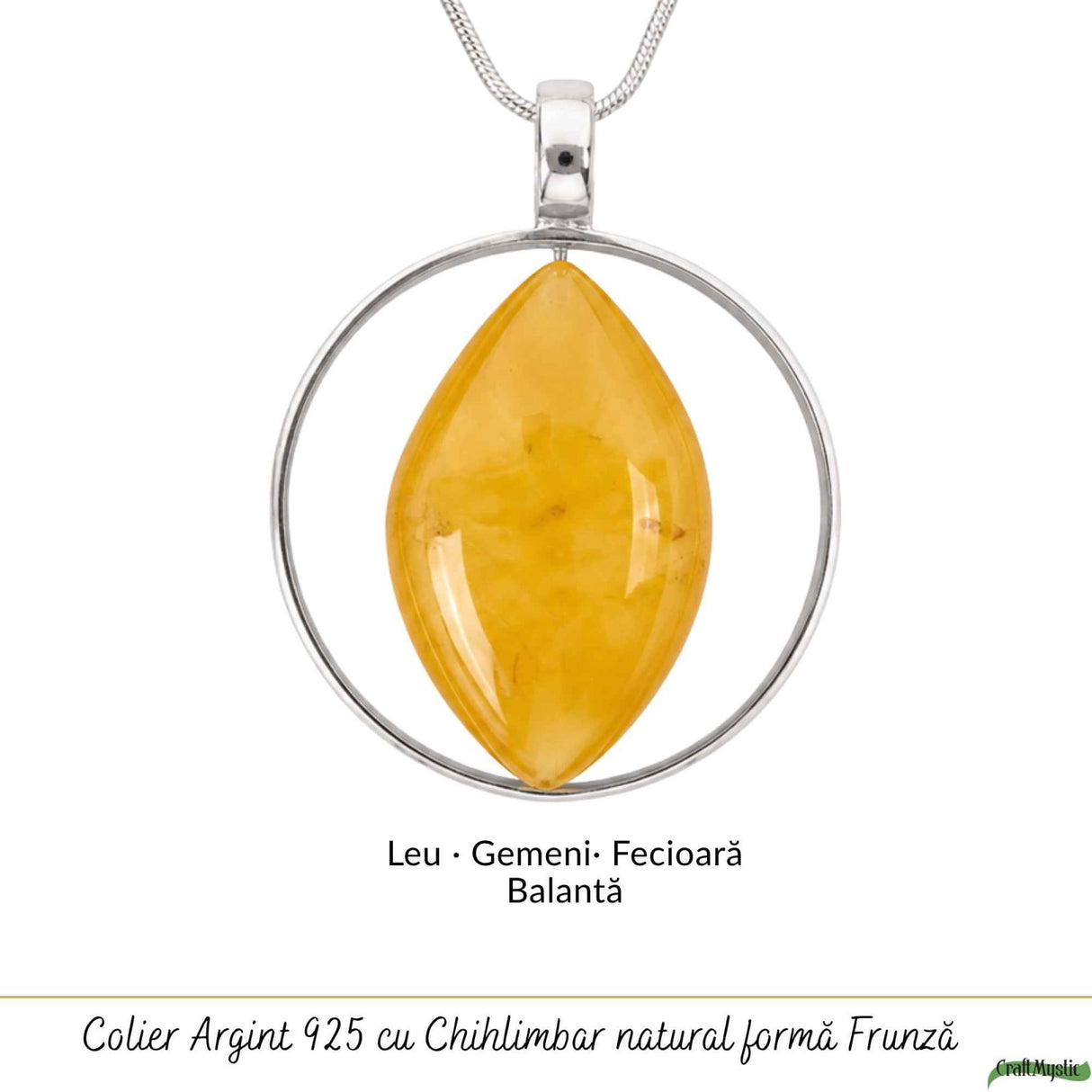 Colier Argint 925 cu Chihlimbar Frunza – Energie Naturala si Eleganta Organica