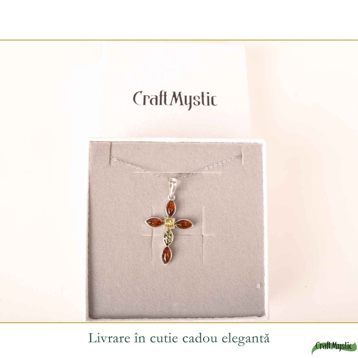 Colier Argint 925 cu Chihlimbar Cruce – Protectie si Energie Luminoasa