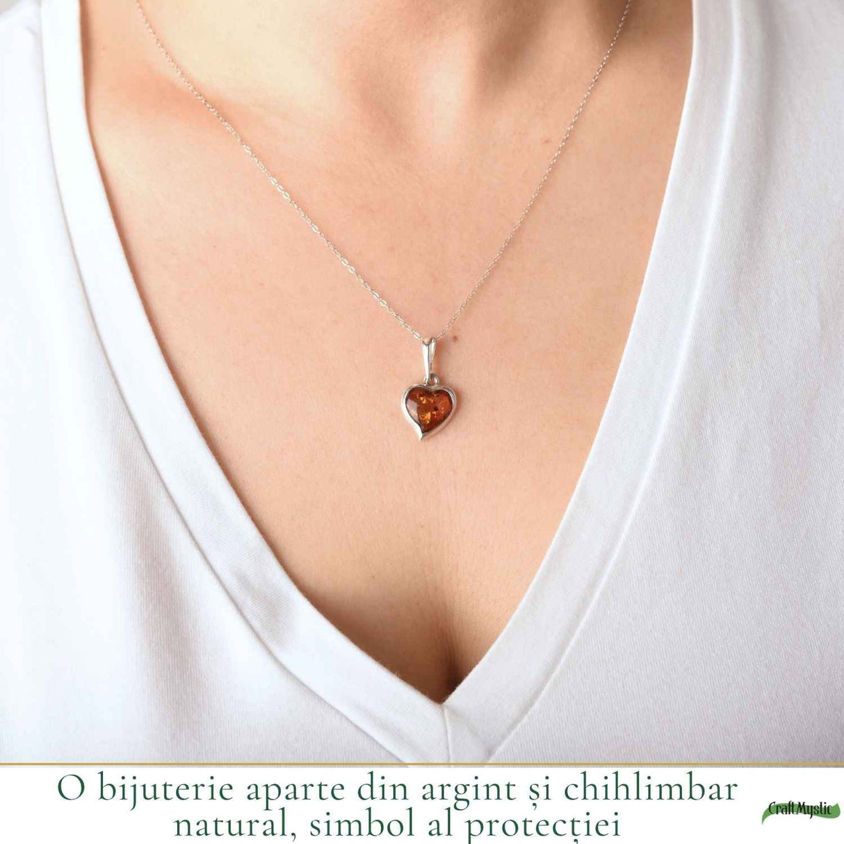 Colier Argint 925 cu Chihlimbar Inima – Iubire si Energie Pozitiva