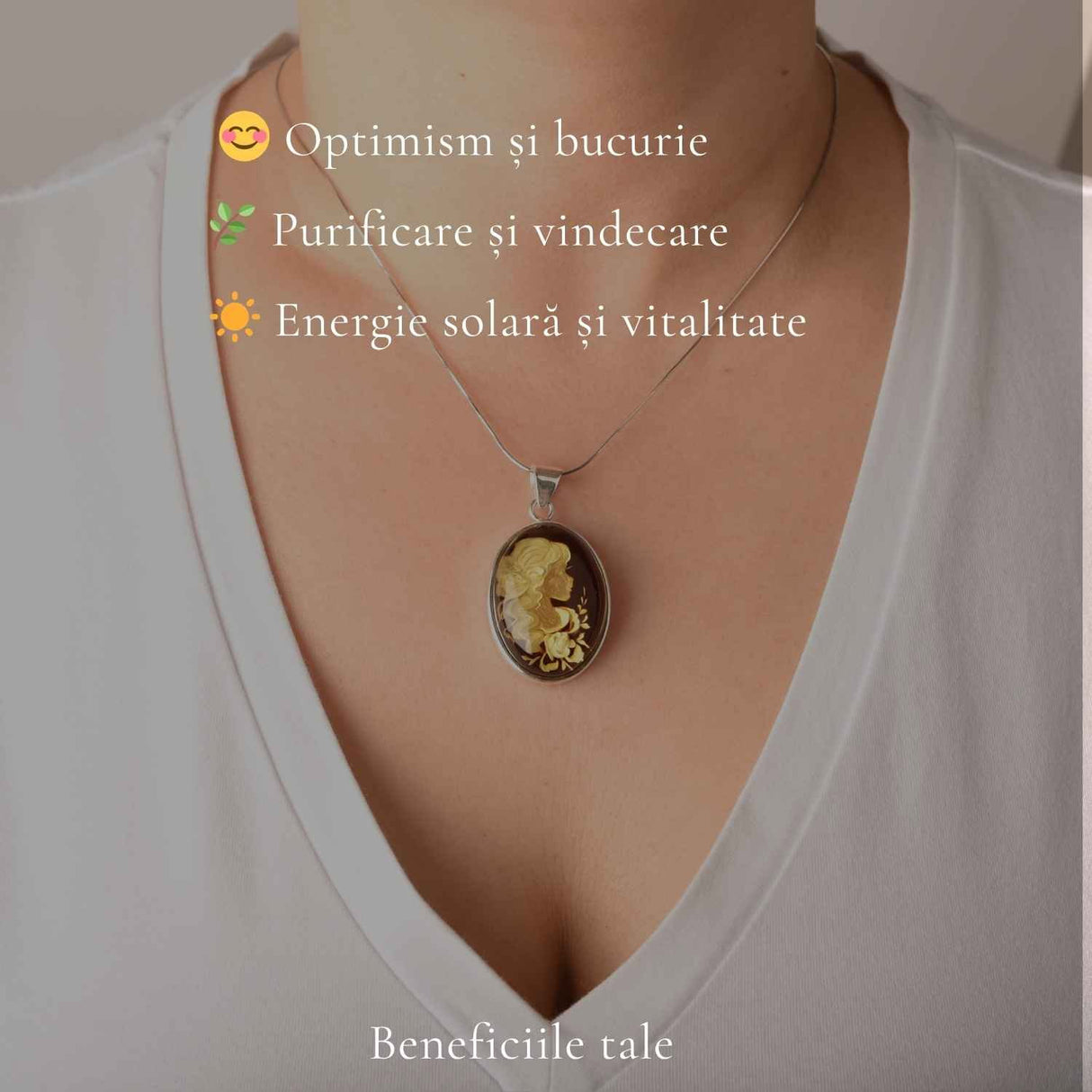 Colier Argint 925 cu Chihlimbar Verde Camee Feminina – Eleganta si Feminitate
