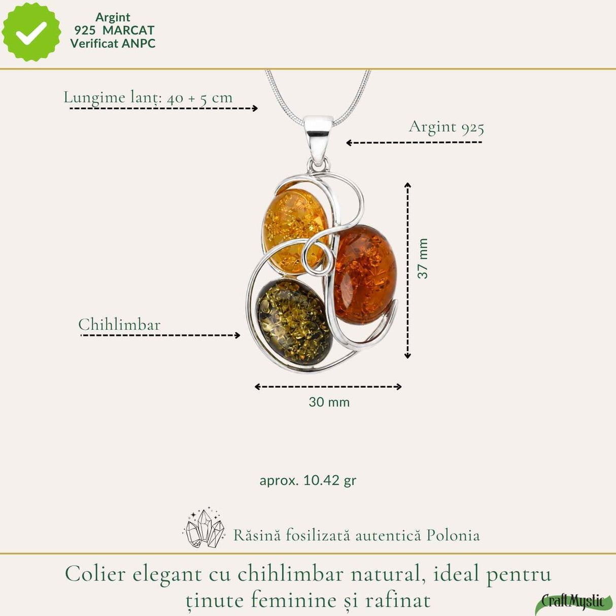 Colier Argint 925 cu Chihlimbar in 3 Culori Floare – Energie si Feminitate