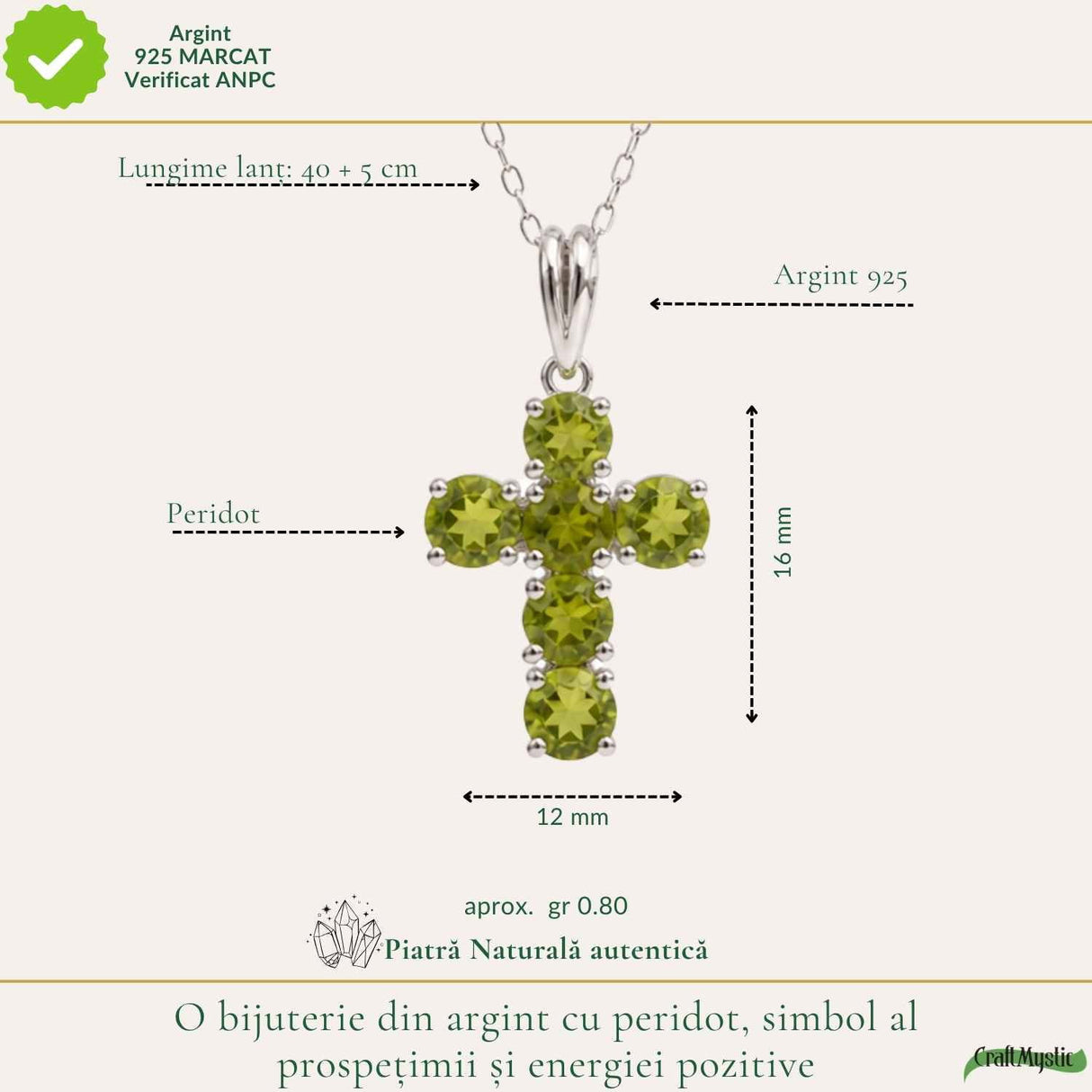 Colier Argint 925 cu Peridot Cruce – Echilibru si Energie Pozitiva