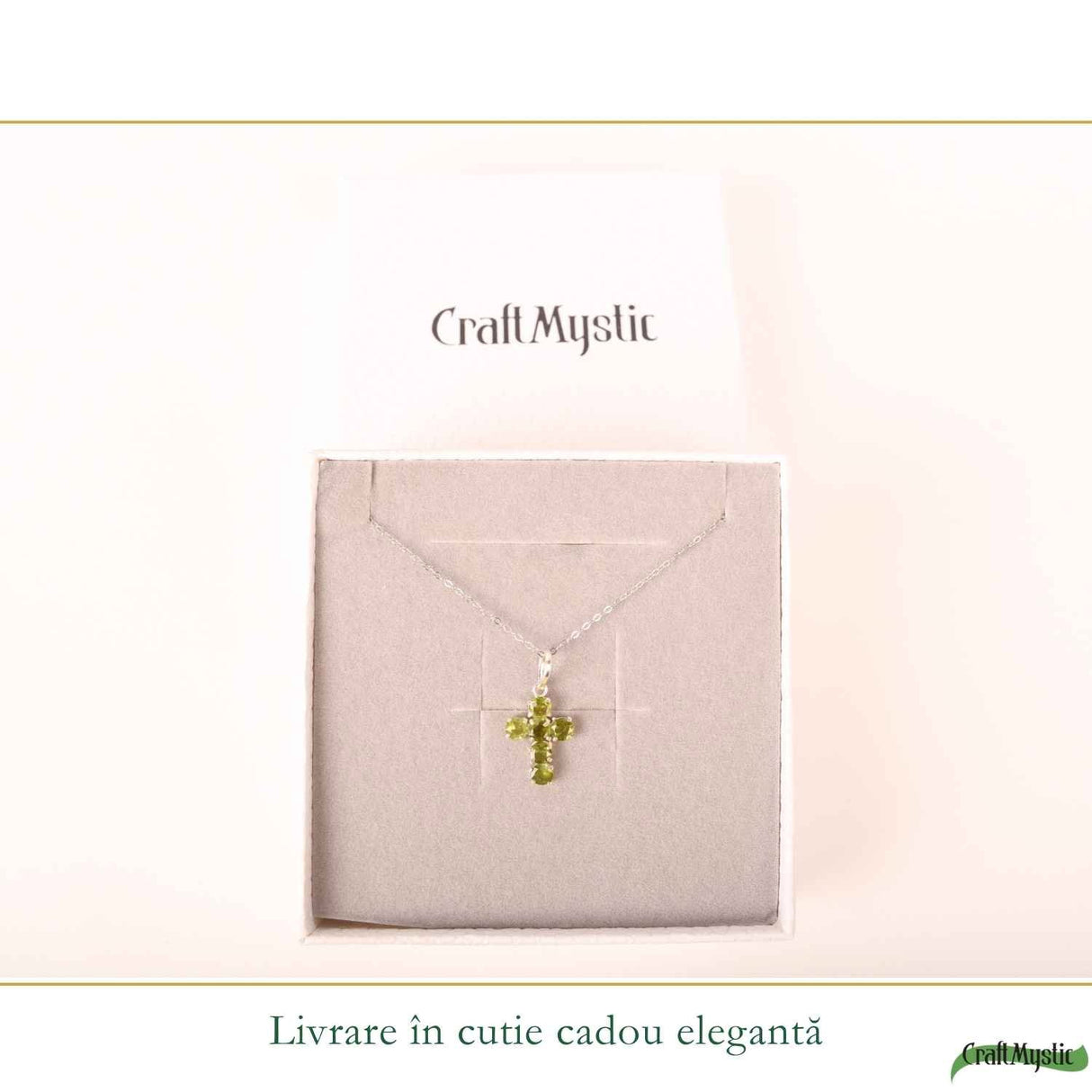 Colier Argint 925 cu Peridot Cruce – Echilibru si Energie Pozitiva