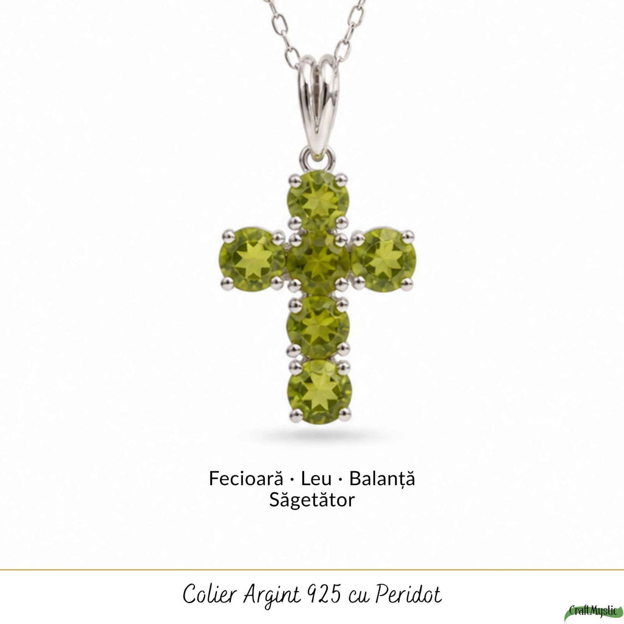 Colier Argint 925 cu Peridot Cruce – Echilibru si Energie Pozitiva