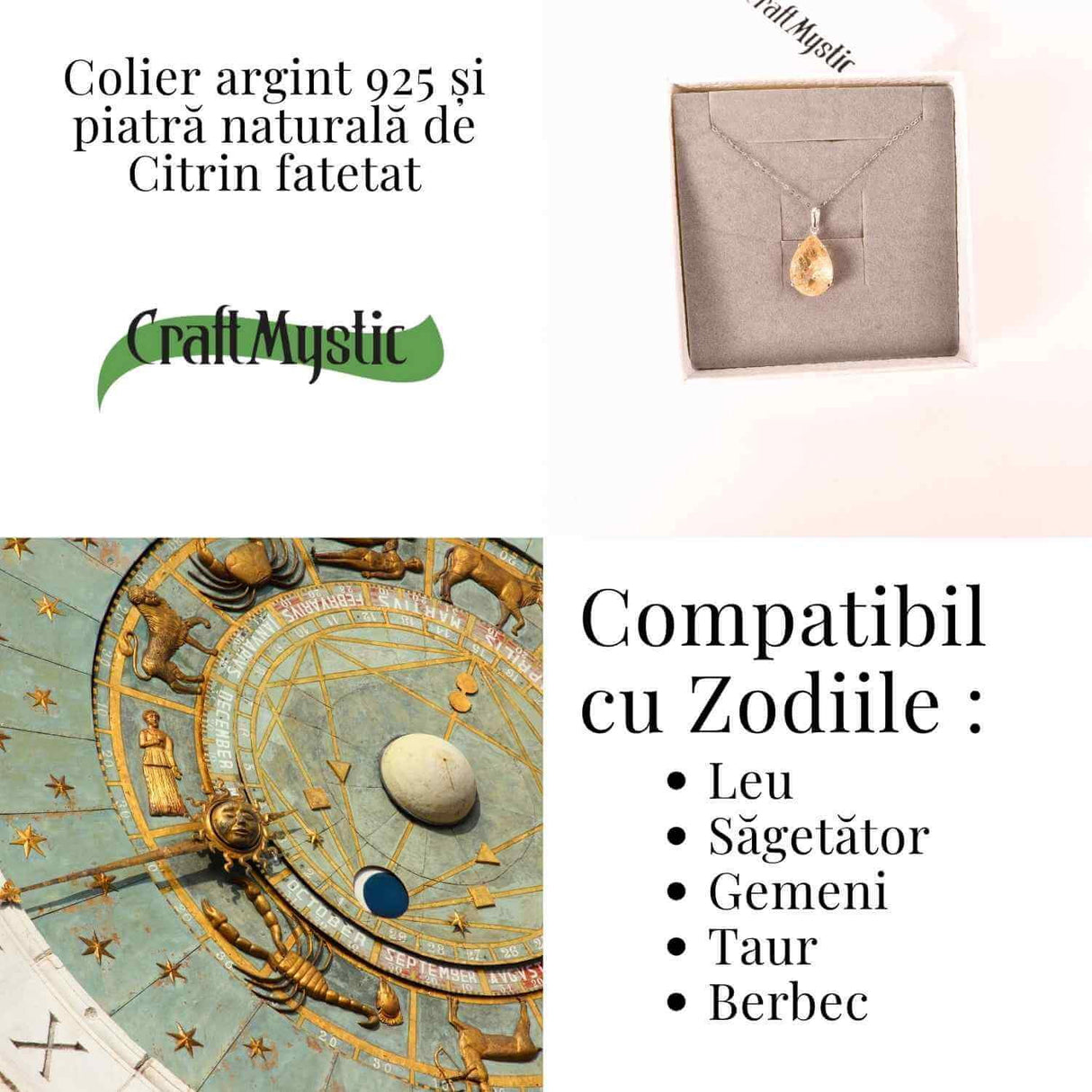 Colier Argint 925 cu Citrin Lacrima - Lumina, Prosperitate si Energie Pozitiva