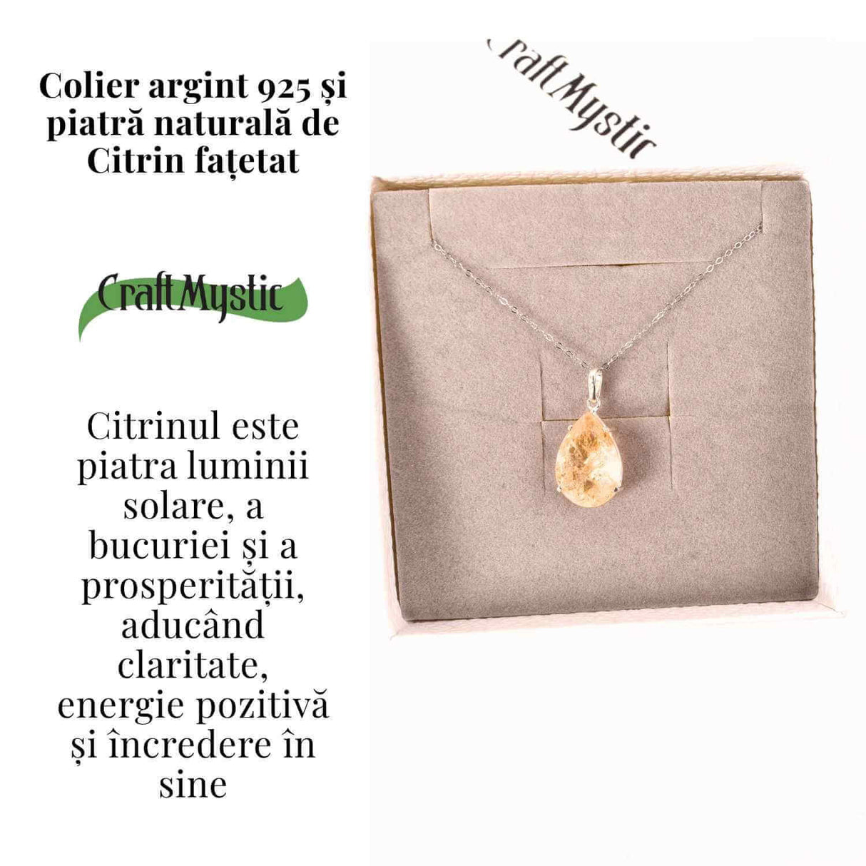 Colier Argint 925 cu Citrin Lacrima - Lumina, Prosperitate si Energie Pozitiva