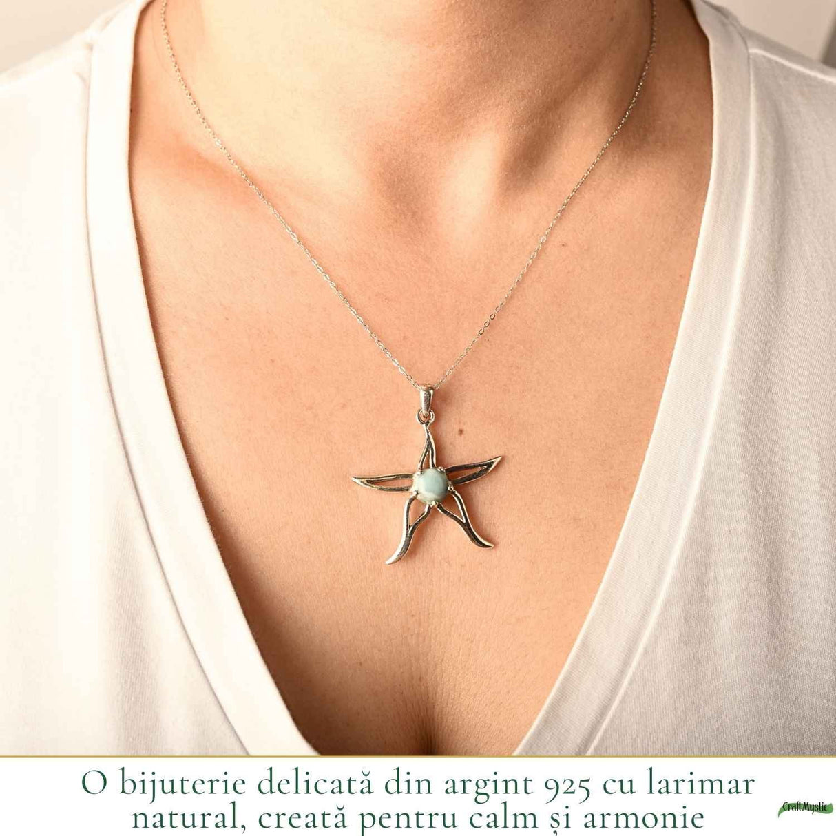 Colier Argint 925 cu Larimar Stea de Mare – Calm si Energie Feminina