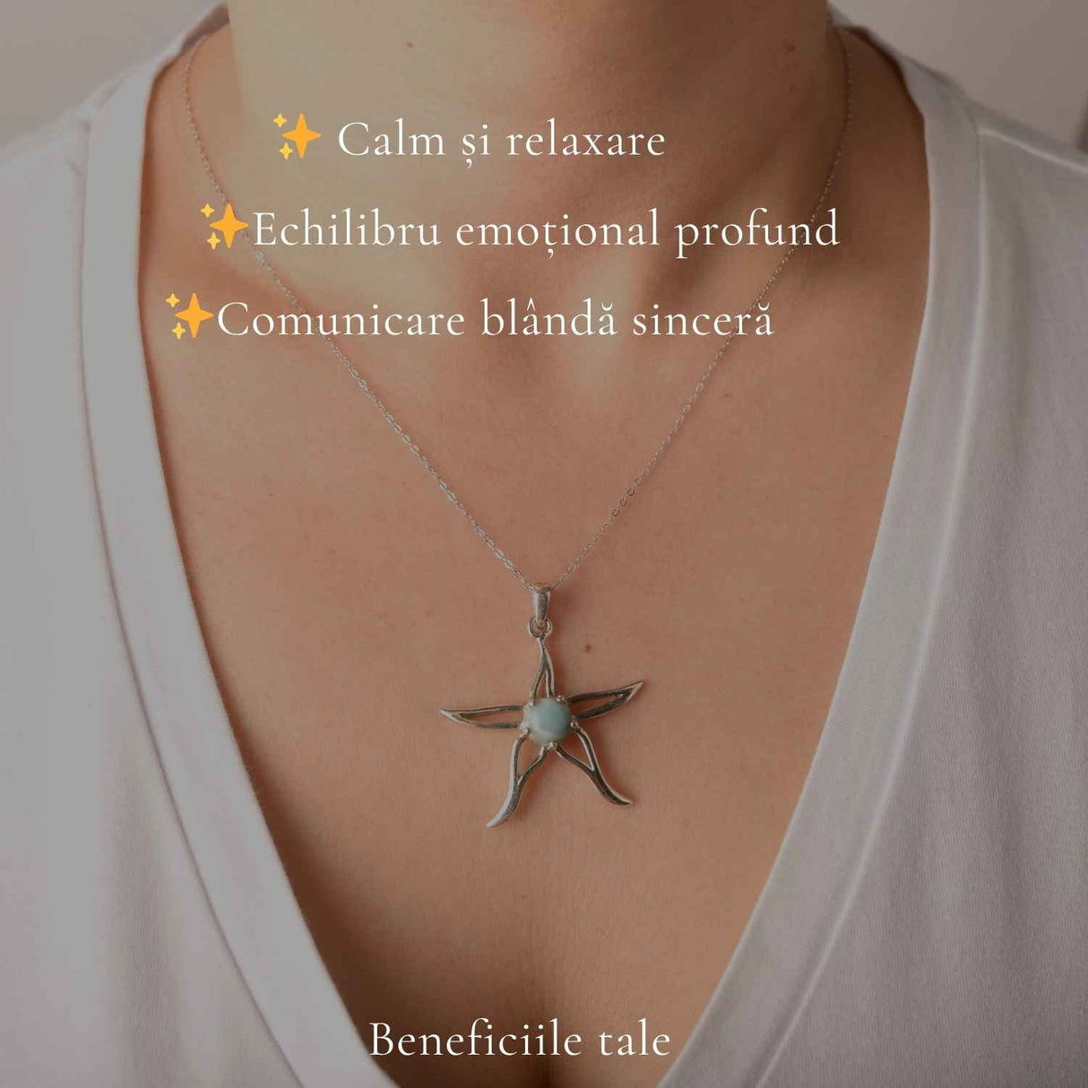 Colier Argint 925 cu Larimar Stea de Mare – Calm si Energie Feminina