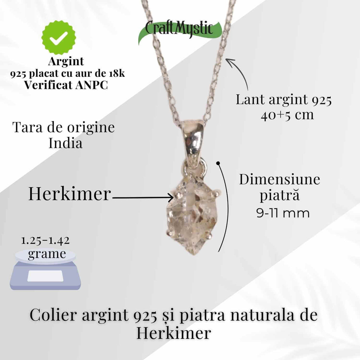 Colier Argint 925 cu Cristal Herkimer - Lumina Interioara si Claritate Divina