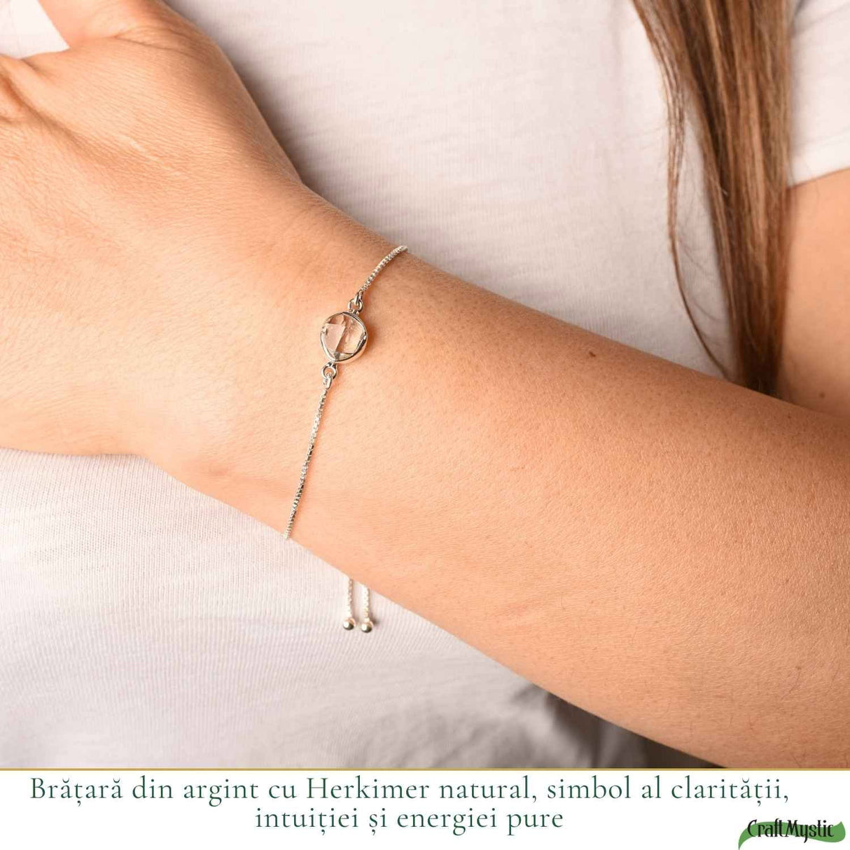 Bratara Argint 925 cu Herkimer Natural Neuniform – Claritate si Intuitie Autentica
